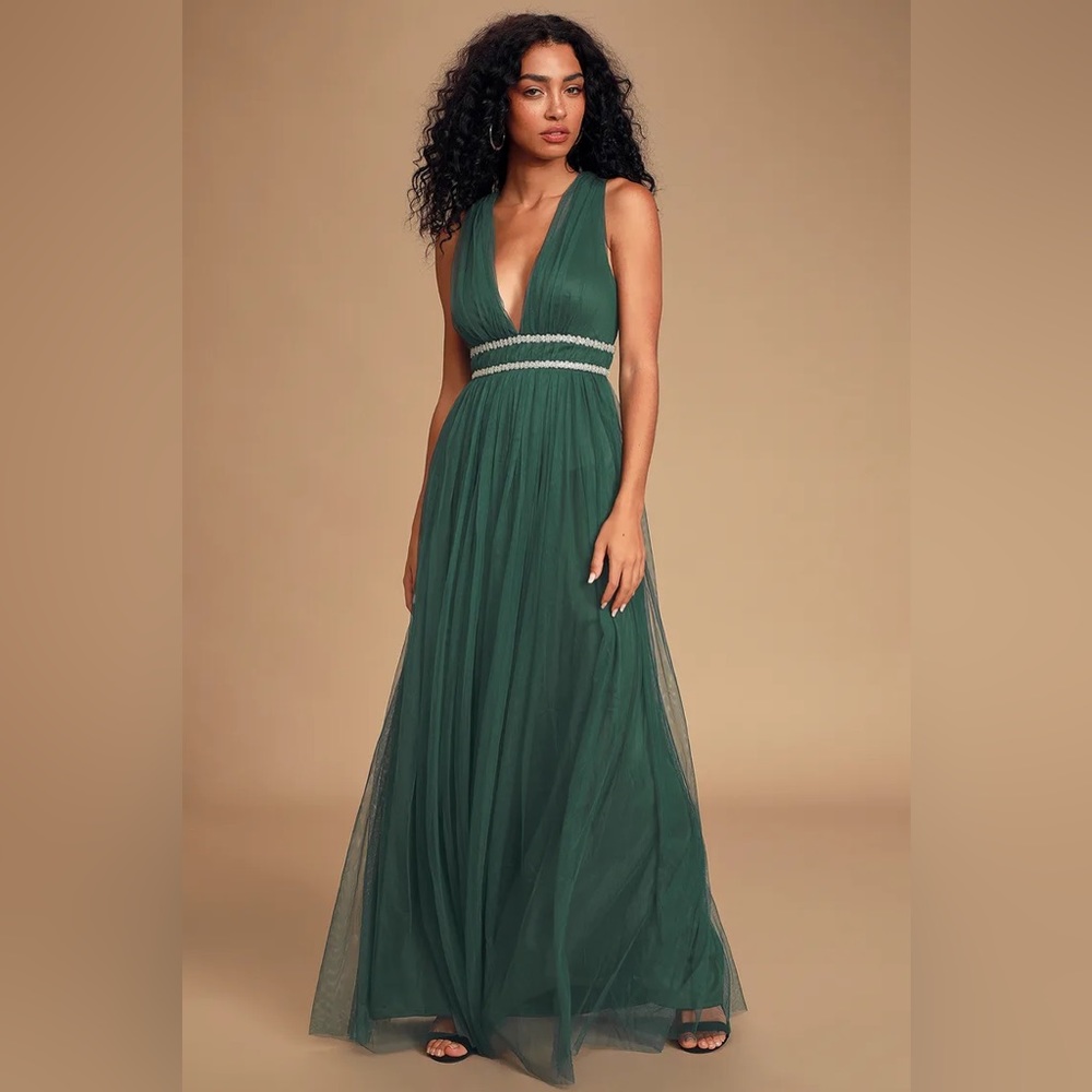 New XS Lulu’s Delightful Occasion Emerald Green Maxi Dress Formal Ball Gown Prom